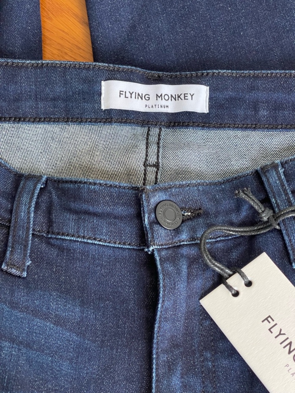 NWT Flying Monkey Santa Monica Mid-Rise Jeans Size 30 Blue Denim Black Panel Hem - Picture 14 of 14